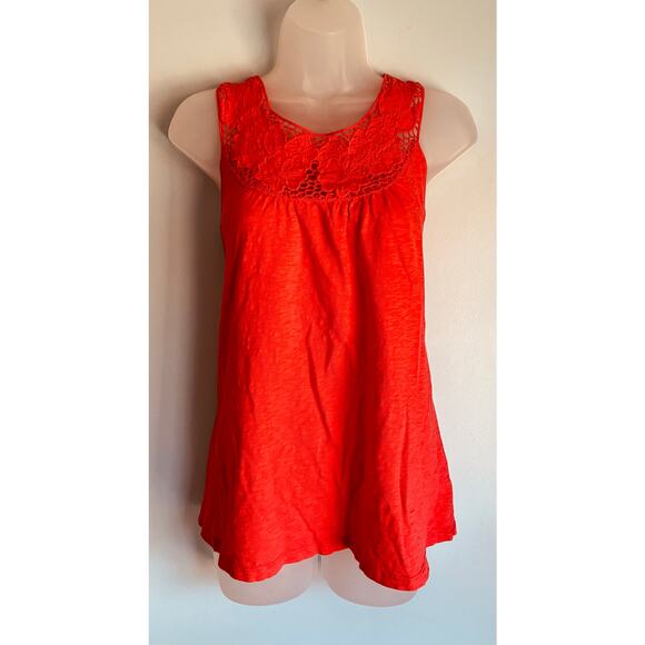Forever 21 Tops - Vintage Y2K Sleeveless Top Women's Medium Orange Floral Crochet Granola Boho